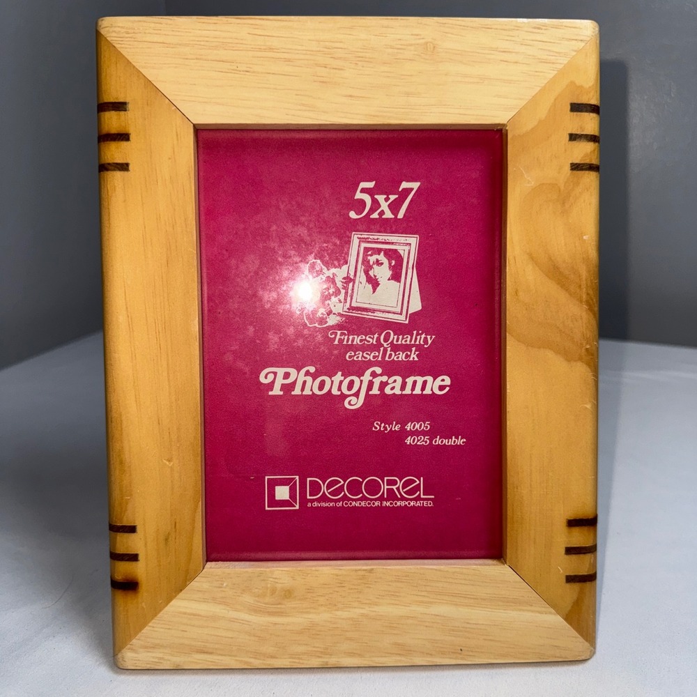 Vintage Decorel 5x7 Wood Picture Frame Inlay Stripe Easel Back Style 4005